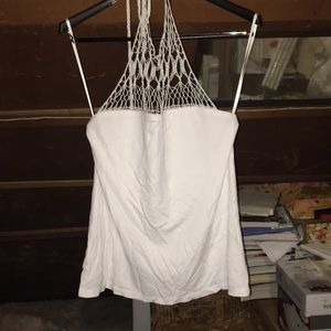 White Halter Top with Crochet upper